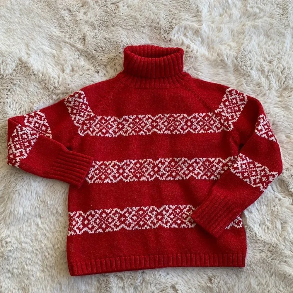 Gap‎ Red Sweater Fair Isle Winter turtleneck Snowflakes kids 5-6